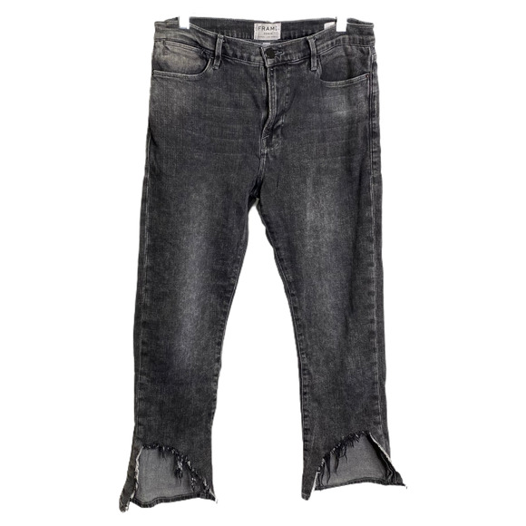 Frame Denim Women's Crop Jeans Distressed Black Le High Straight Dark Wash Sz 30 - Picture 1 of 5